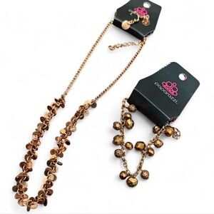 Paparazzi Shimmering Gold and Bronze Necklace, earrings and bracelet set